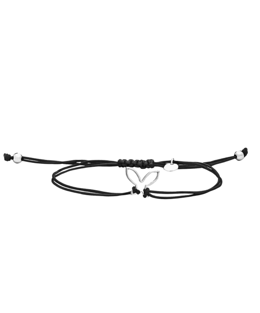 Black string bracelet with a silver pendant