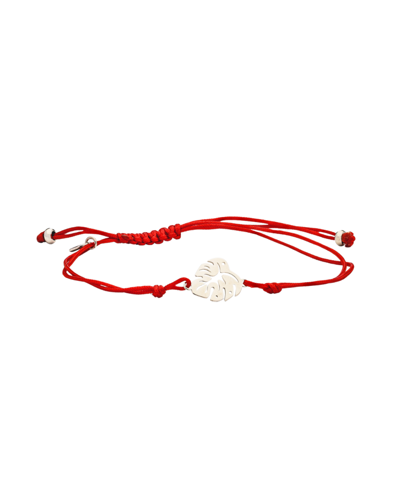 Red string bracelet with a silver pendant "leaf"