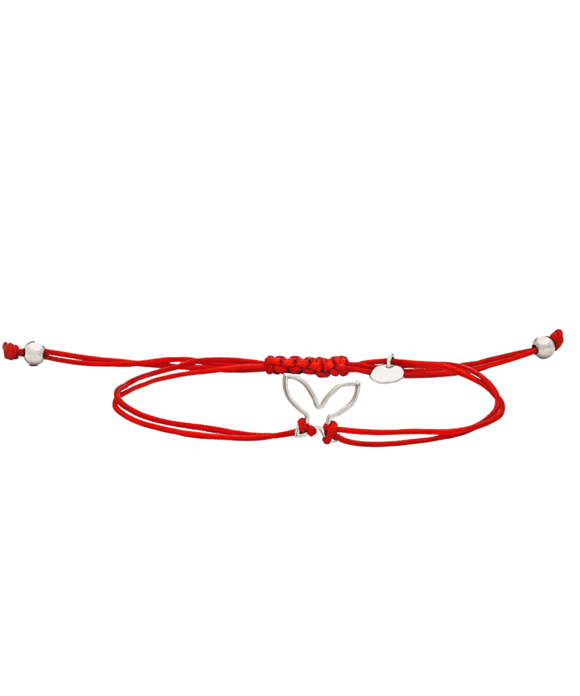 Red string bracelet with a silver pendant