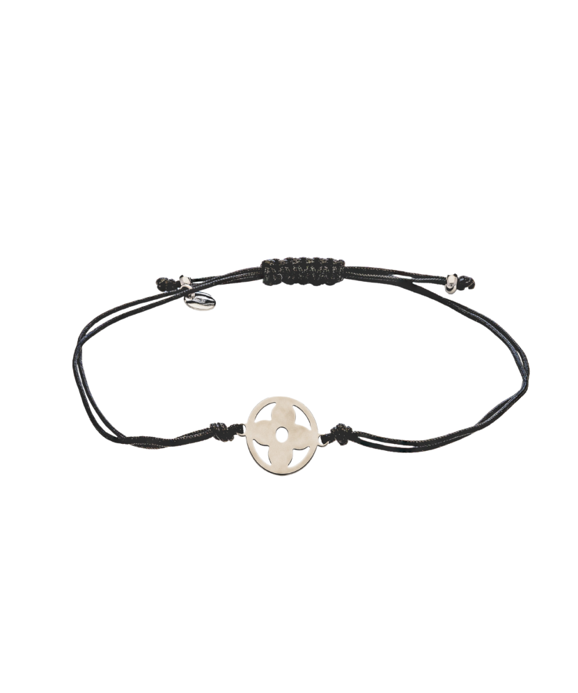 Black string bracelet with a silver pendant