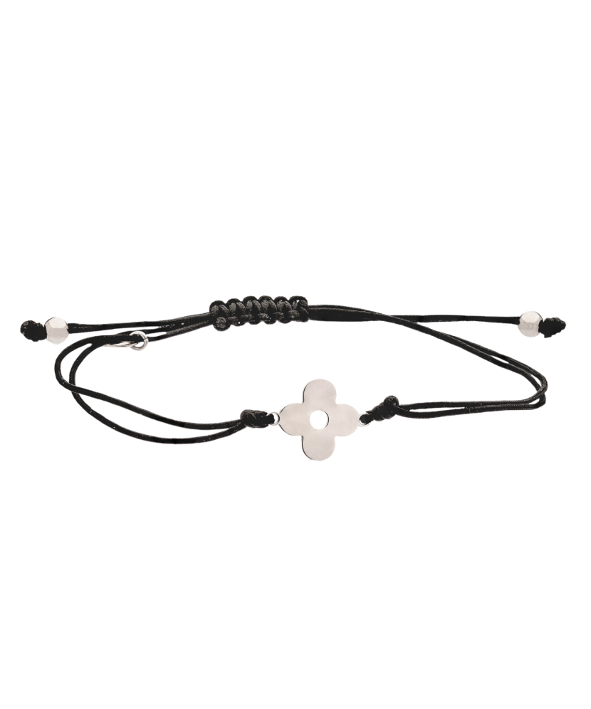 Black string bracelet with a silver pendant