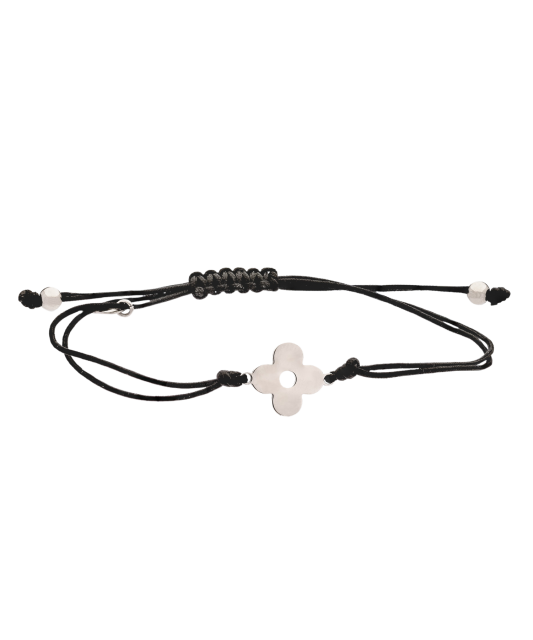 Black string bracelet with a silver pendant