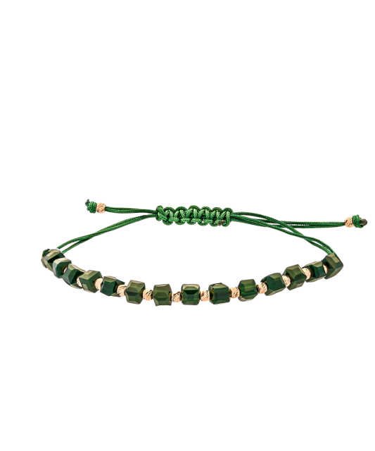 Green string bracelet with gold and onyxes