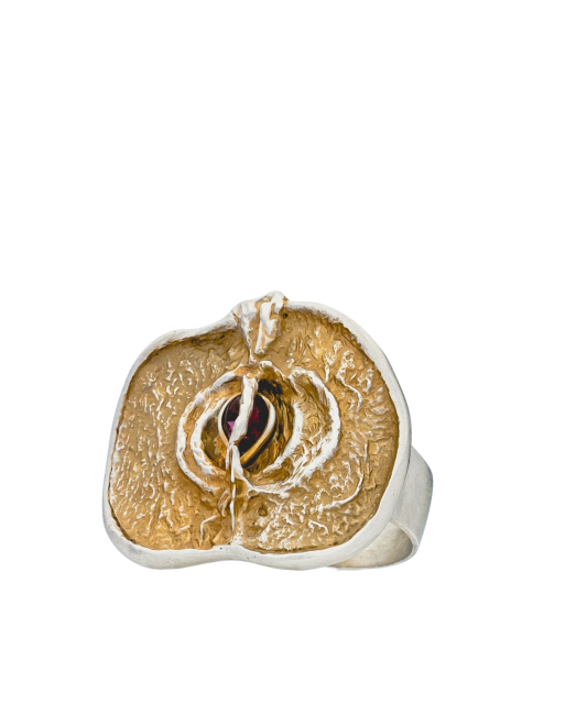 Sterling silver ring with garnet "apple"