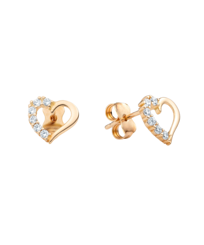 Gold earrings with zircons "hearts"