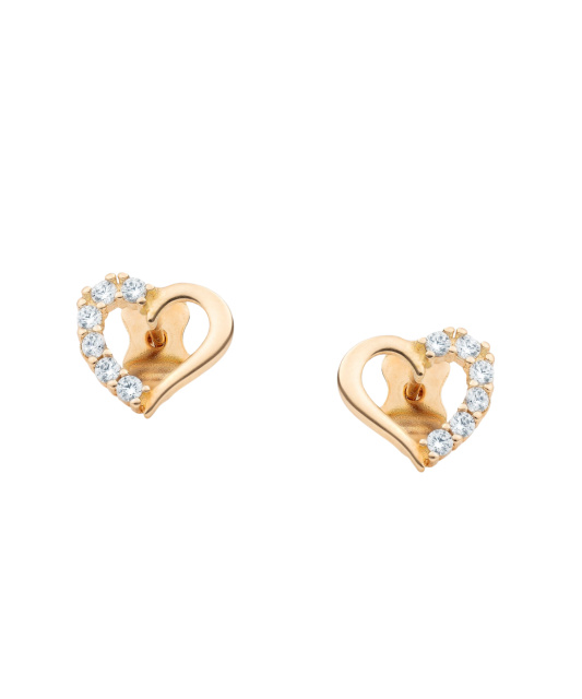 Gold earrings with zircons "hearts"