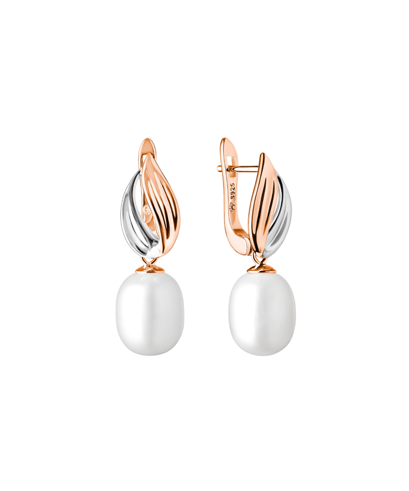 Gilded sterling silver earrings with pearls