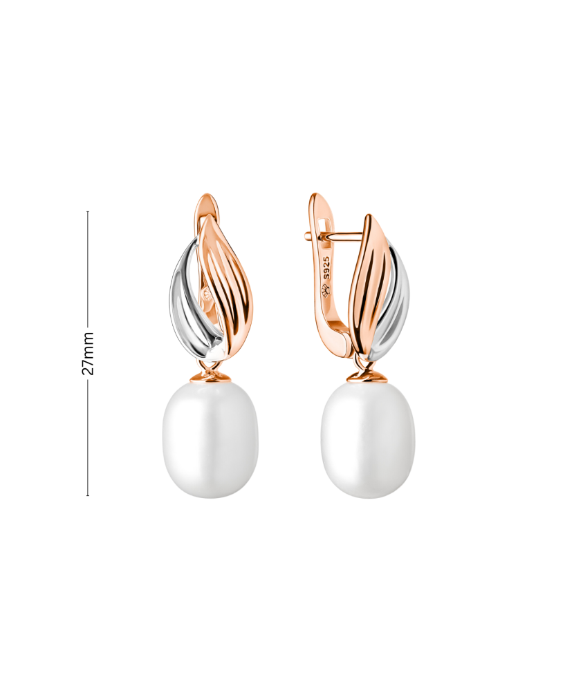 Gilded sterling silver earrings with pearls