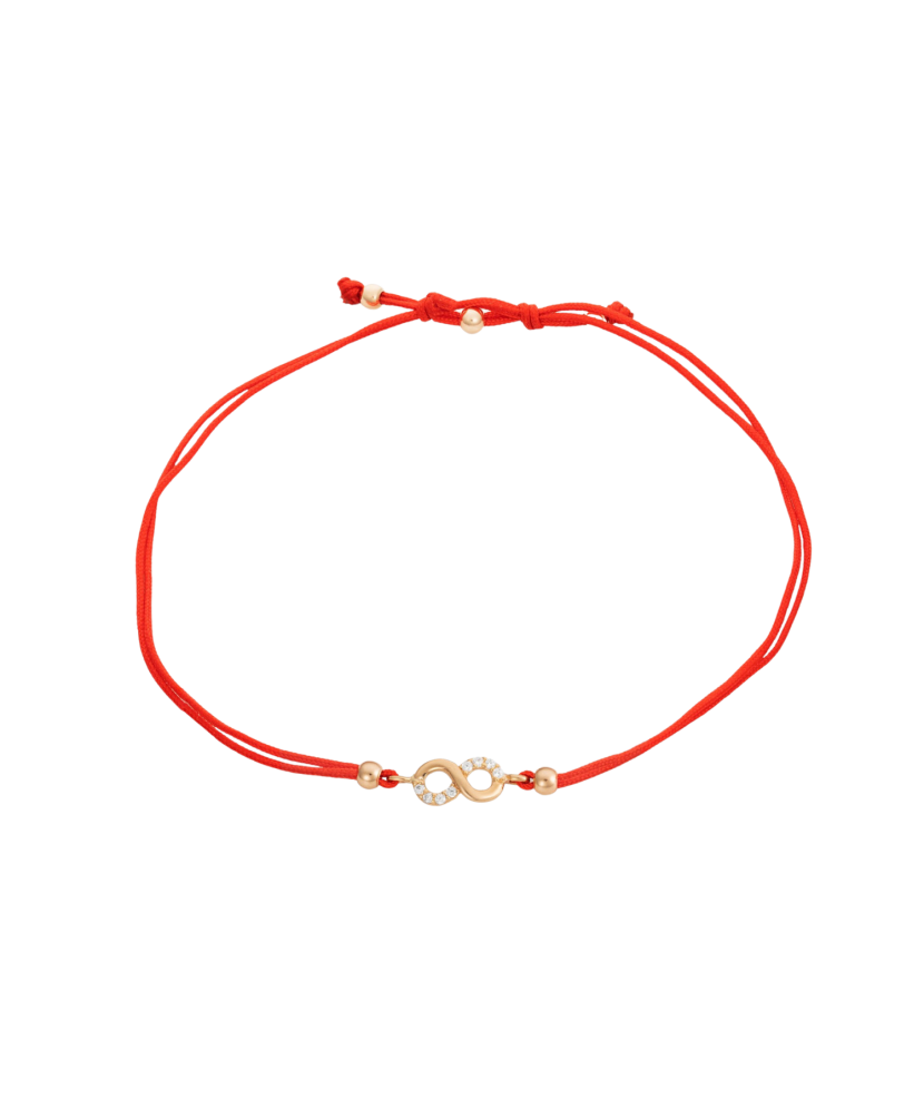 Red string bracelet with gold pendant "infinity"