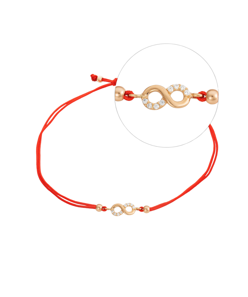 Red string bracelet with gold pendant "infinity"