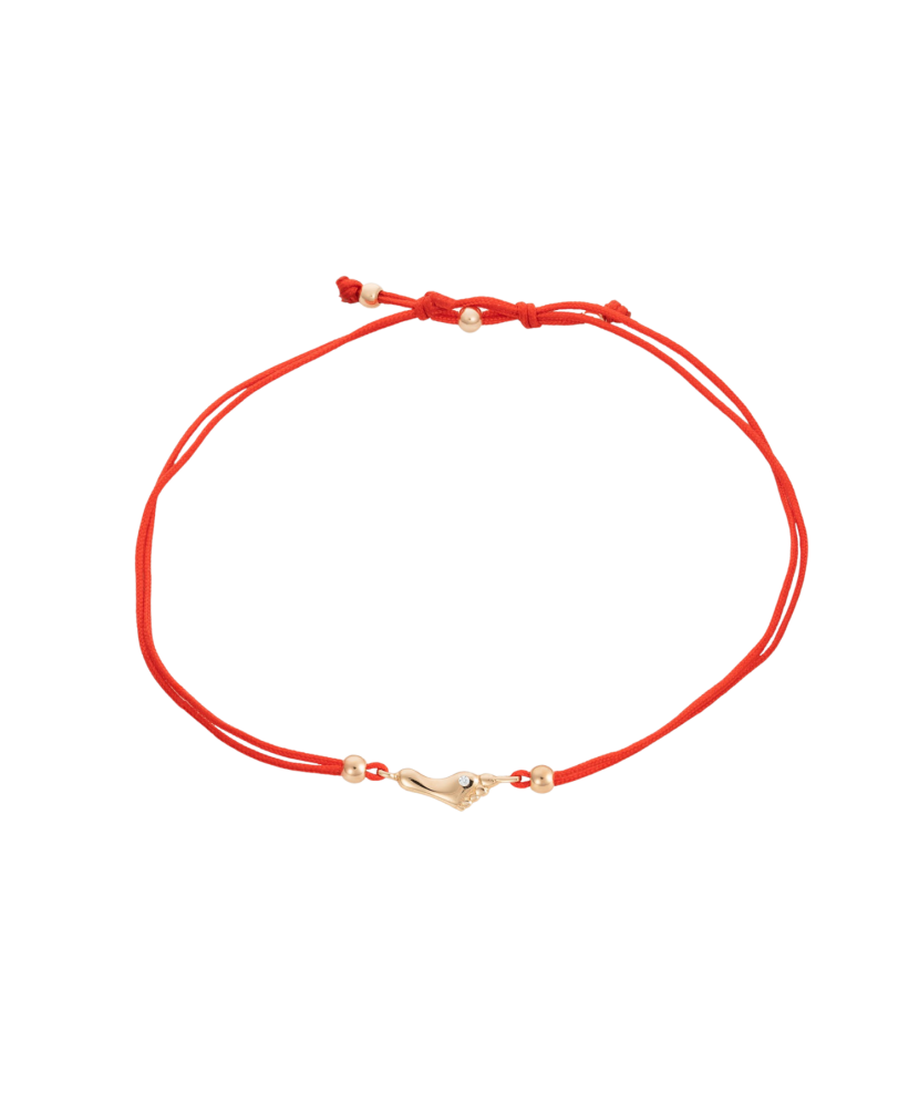 Red string bracelet with gold pendant "foot"