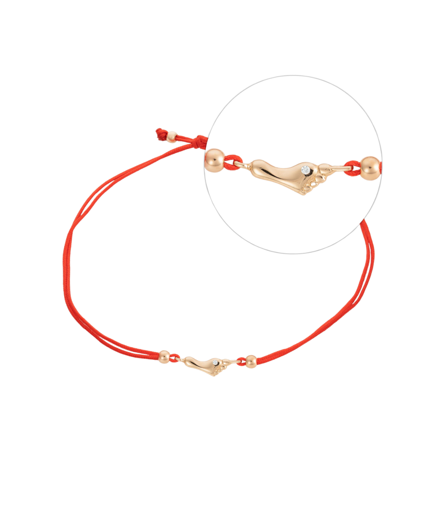 Red string bracelet with gold pendant "foot"