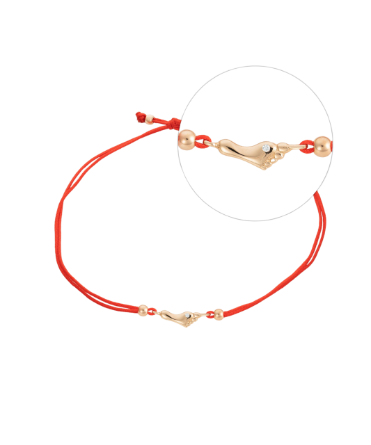Red string bracelet with gold pendant "foot"