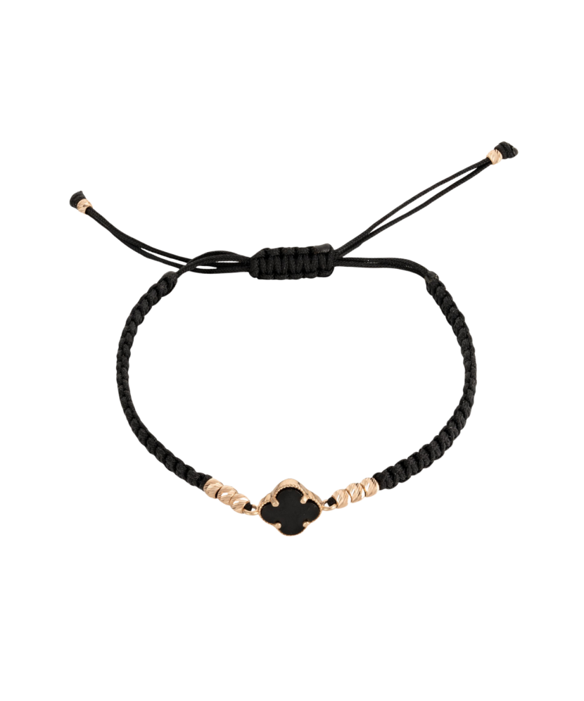 Black string bracelet with gold and onix