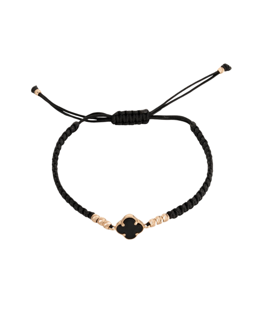 Black string bracelet with gold and onix