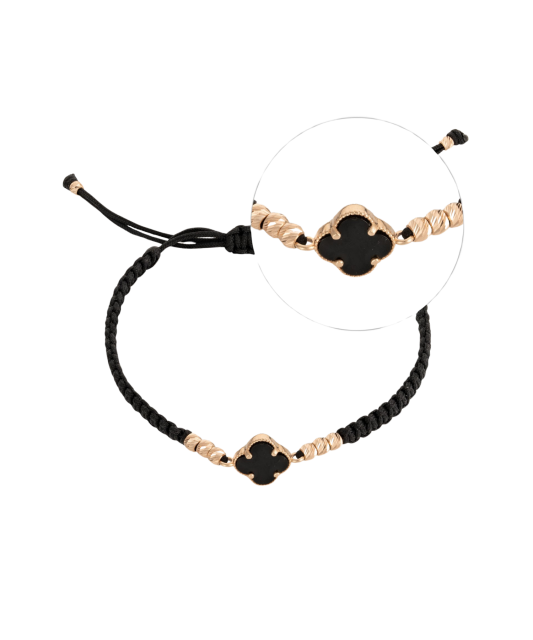 Black string bracelet with gold and onix