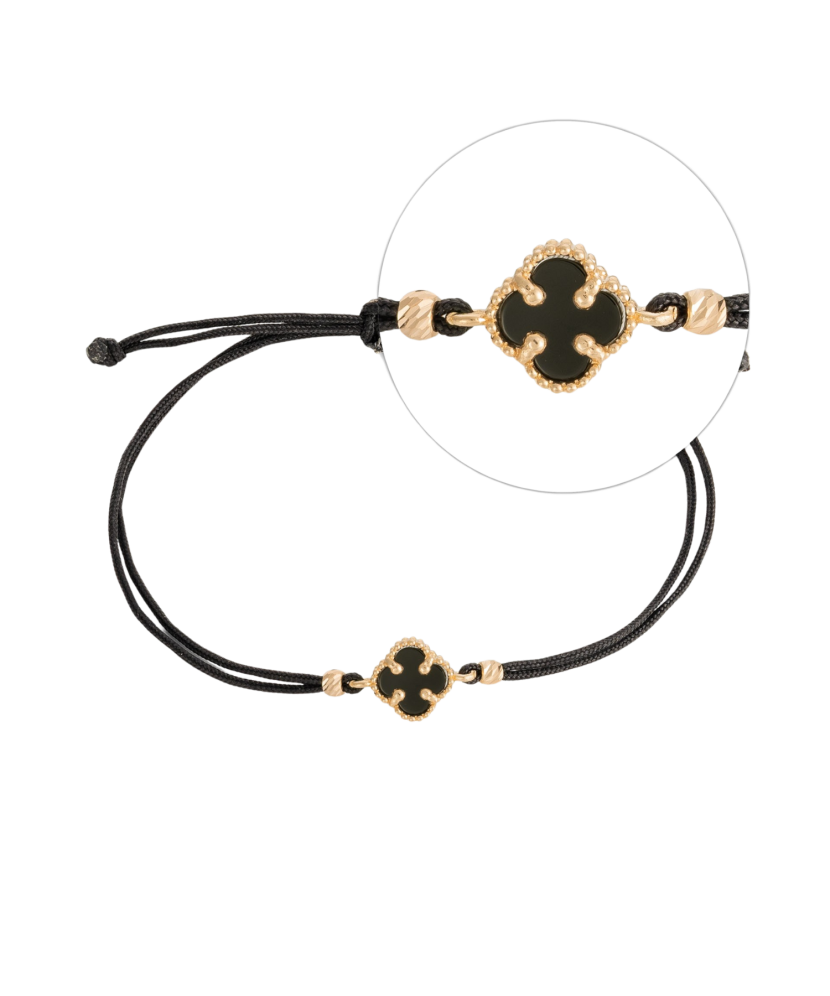 Black string bracelet with gold and onix