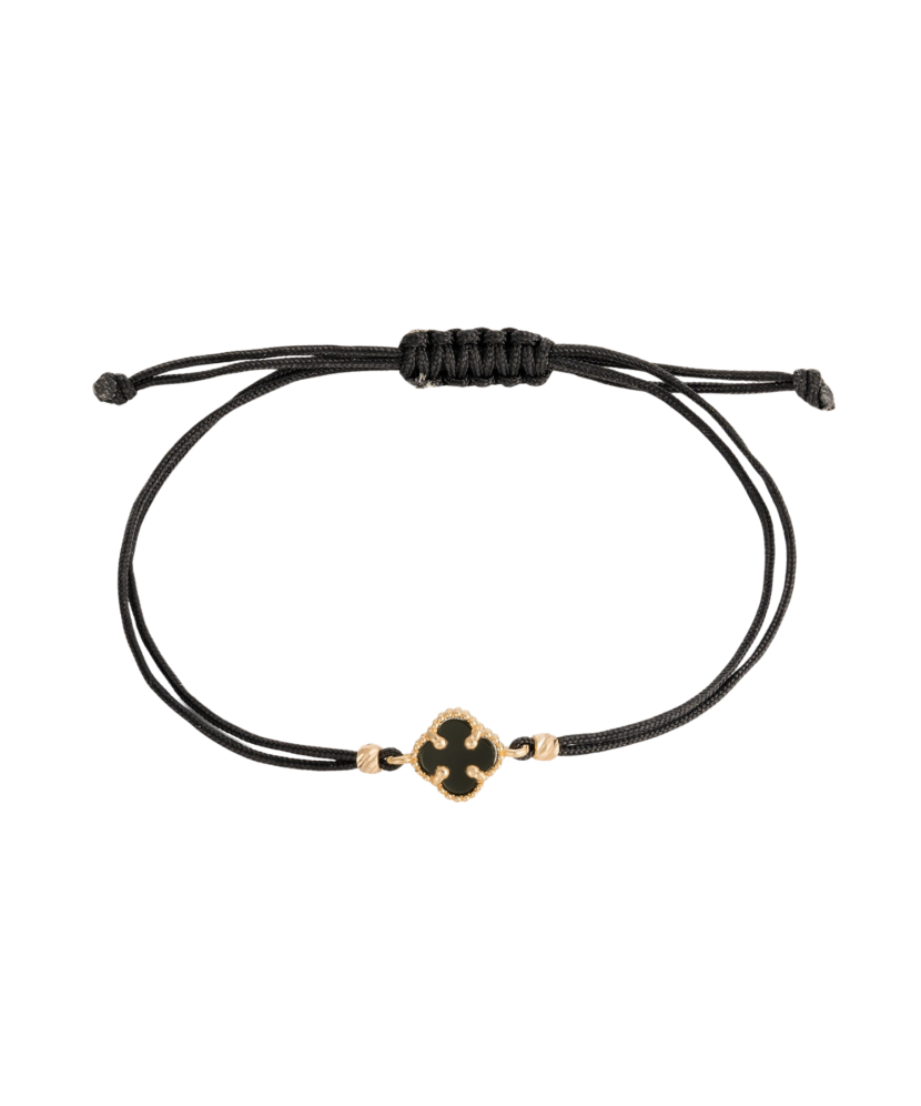 Black string bracelet with gold and onix