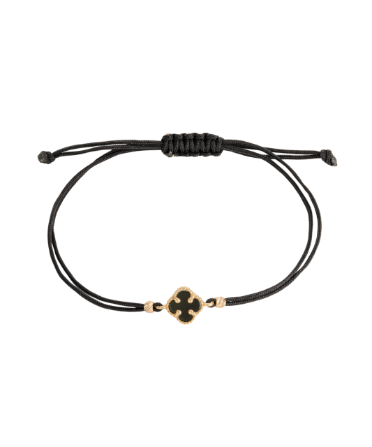 Black string bracelet with gold and onix
