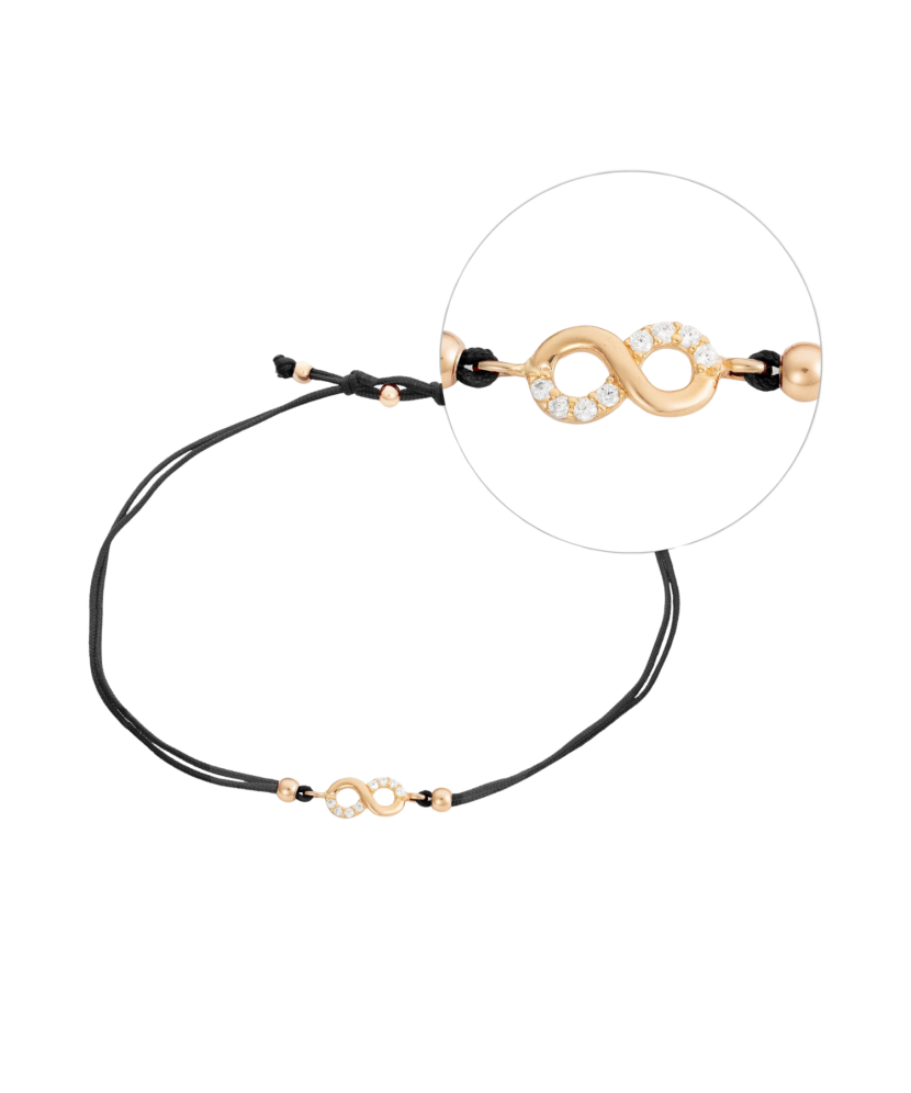 Black string bracelet with a gold pendant "Infinity"