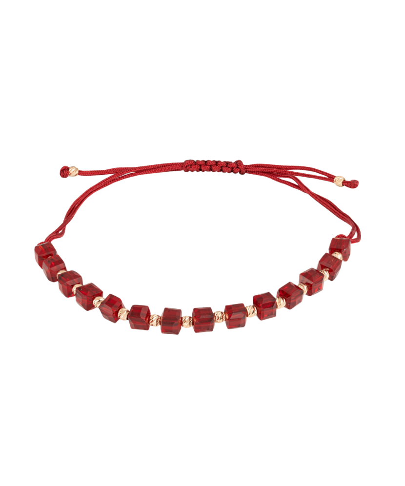Red string bracelet with gold and onyxes