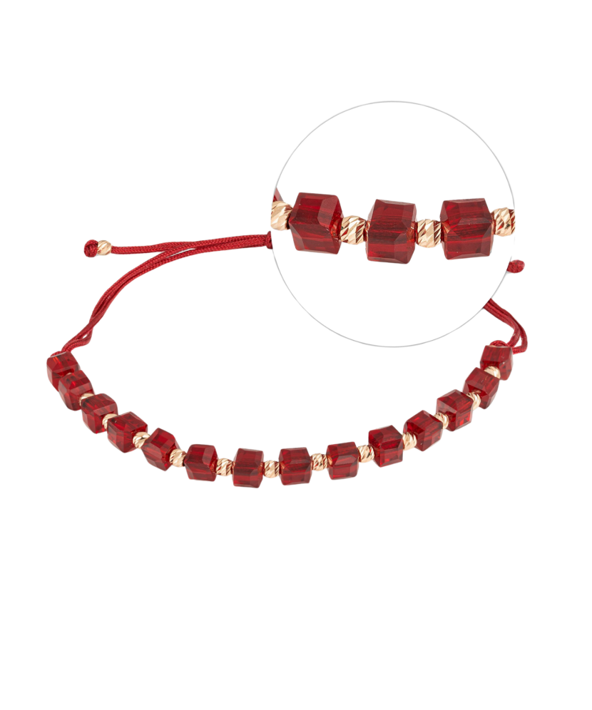 Red string bracelet with gold and onyxes