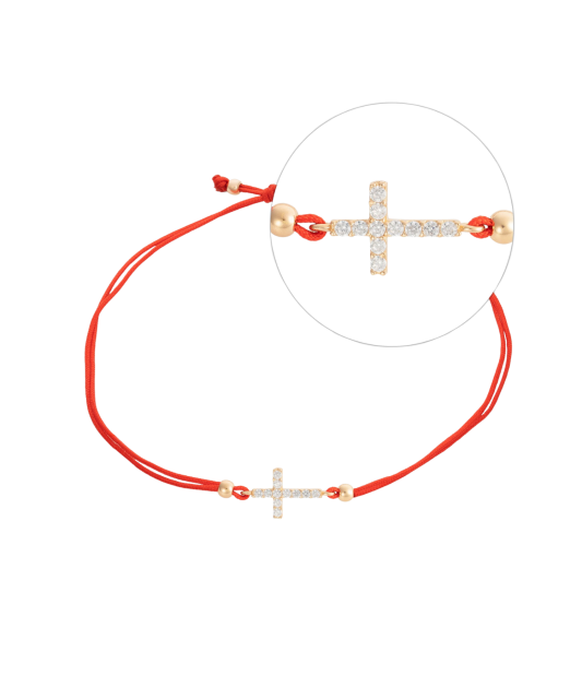 Red string bracelet with gold pendant "cross"