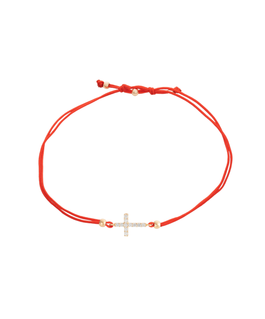 Red string bracelet with gold pendant "cross"
