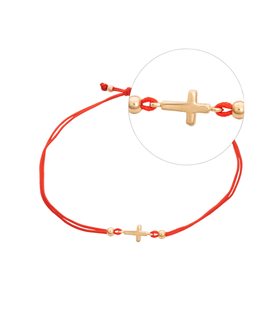 Red string bracelet with gold pendant "cross"