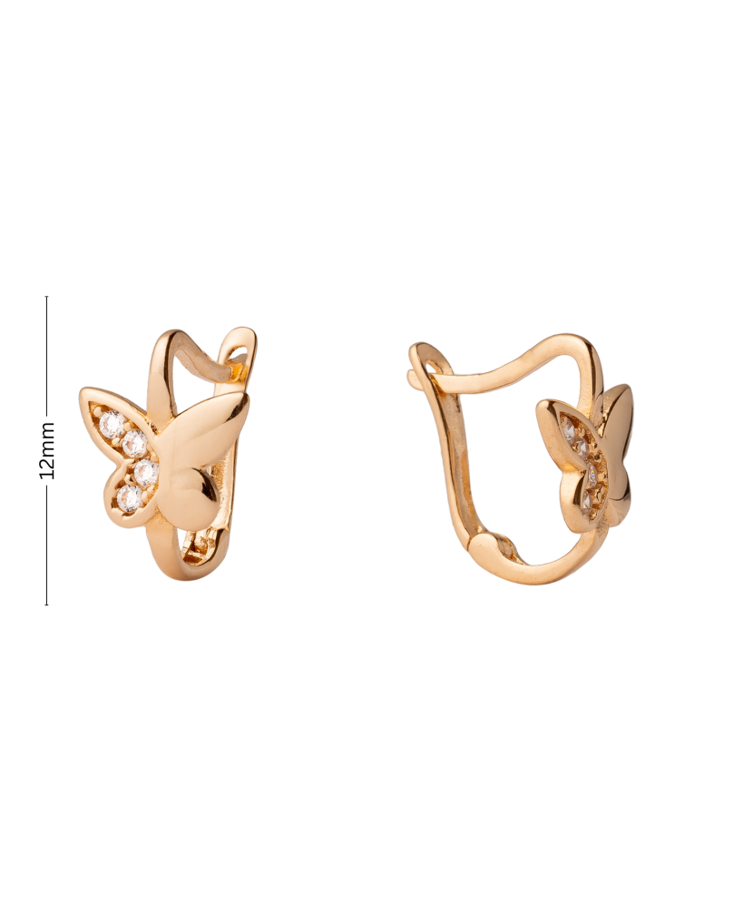 Gold children's earrings with zircons "Butterflies"