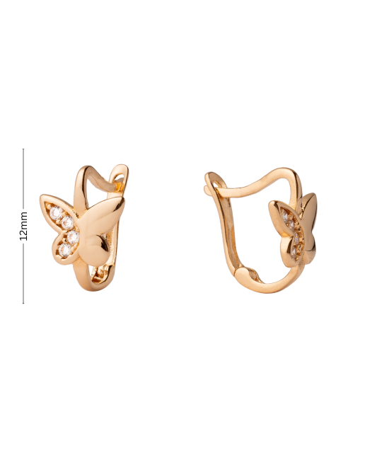 Gold children's earrings with zircons "Butterflies"