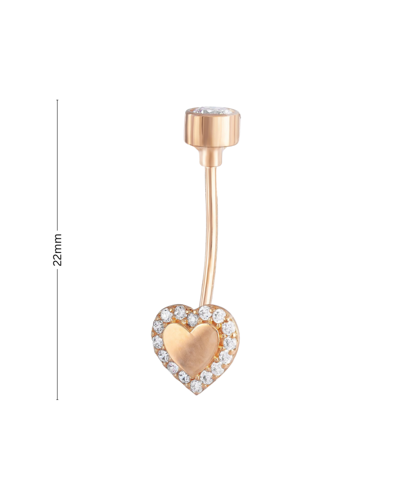 Gold Belly Button Ring with zirconium "Heart"