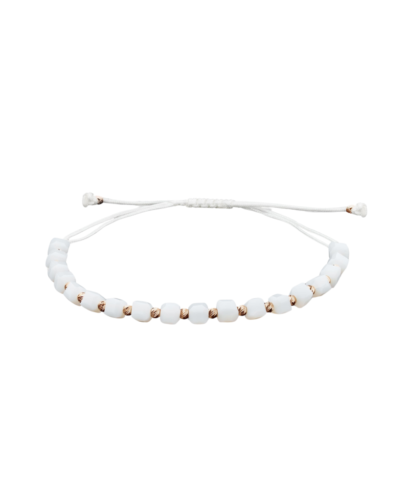 White string bracelet with gold and onyxes