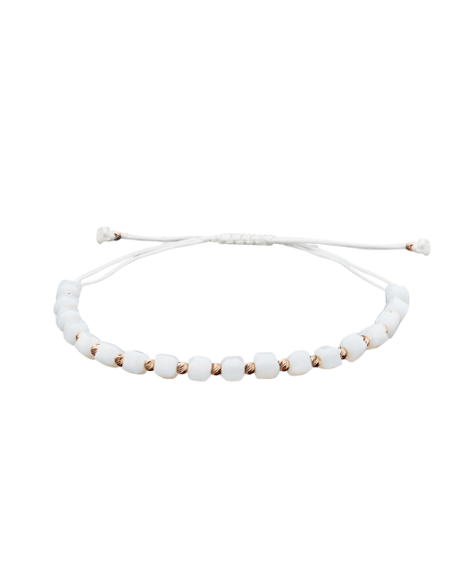 White string bracelet with gold and onyxes