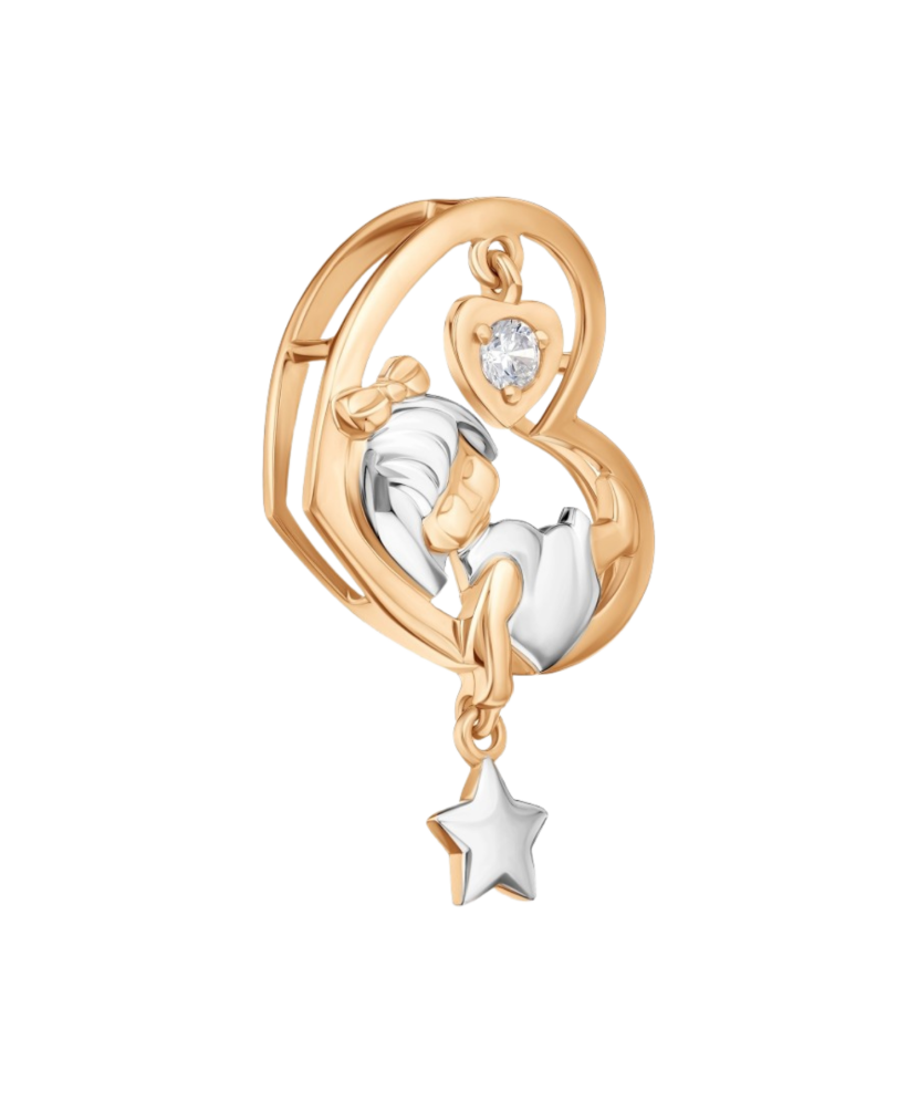 Gold pendant with zirconium "girl in the moon"