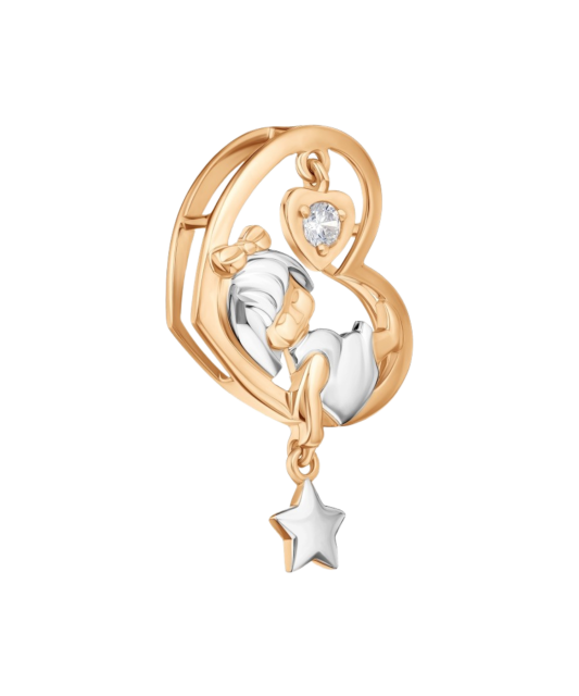 Gold pendant with zirconium "girl in the moon"