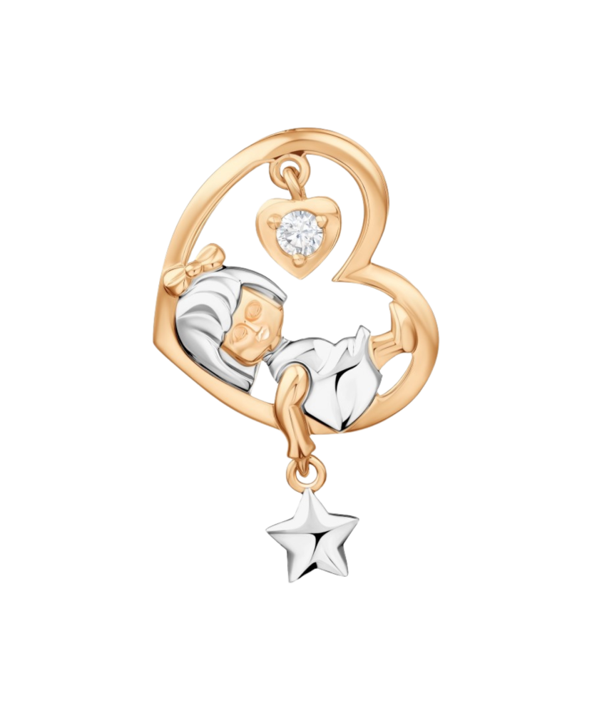 Gold pendant with zirconium "girl in the moon"