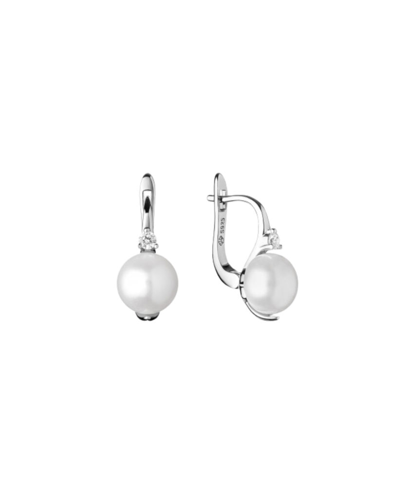 Sterling silver earrings with natural pearl and zircons