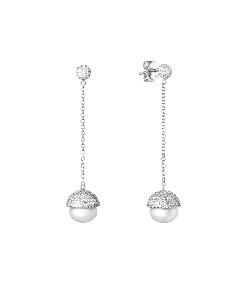 Sterling silver earrings with natural pearl and zircons