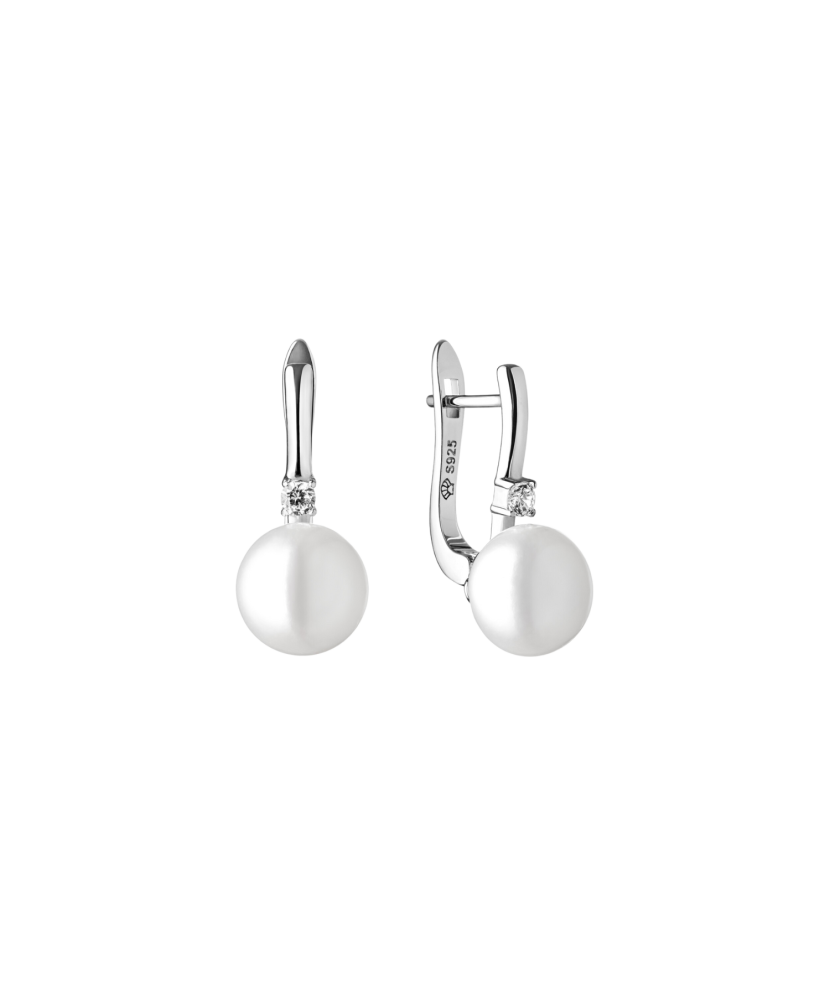 Sterling silver earrings with zircons and natural pearls