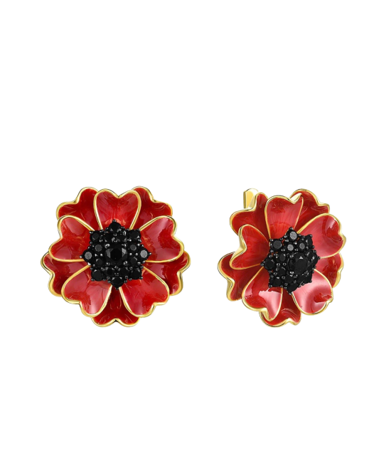 Gilded sterling silver earrings with zircons and enemal