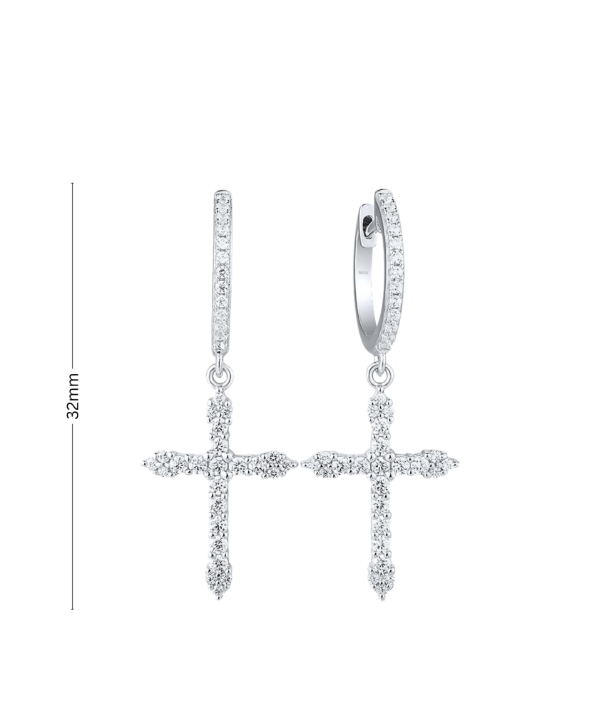 Hopeiset korvakorut zirkoneilla "Ristit"