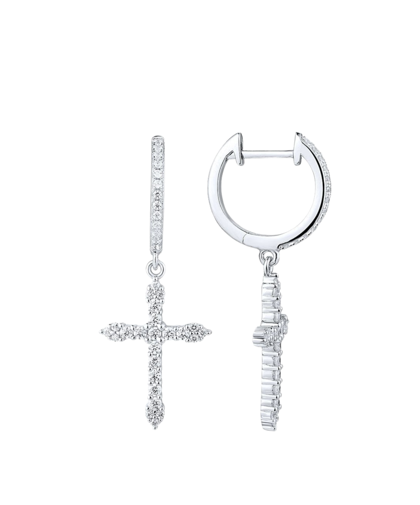 Hopeiset korvakorut zirkoneilla "Ristit"