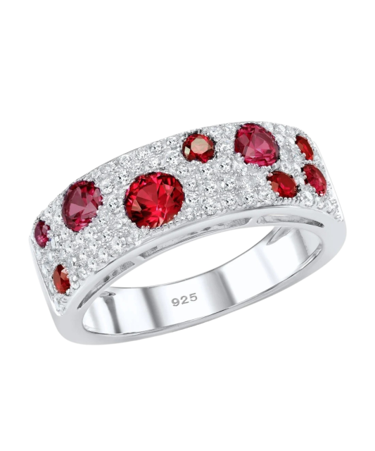 Sterling Silver ring with zircons and nano ruby