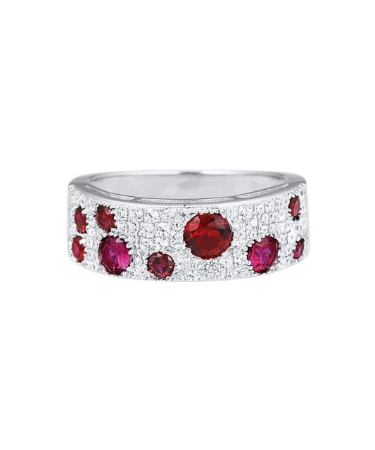 Sterling Silver ring with zircons and nano ruby