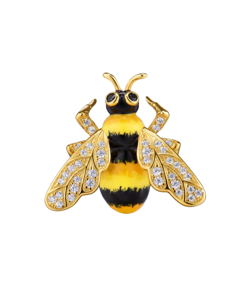 Glided Sterling Silver brooch with enamel and zircons "Bee"