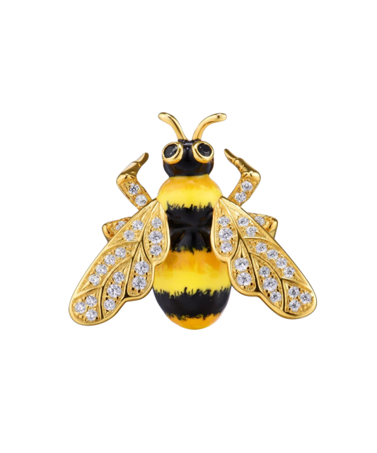Glided Sterling Silver brooch with enamel and zircons "Bee"