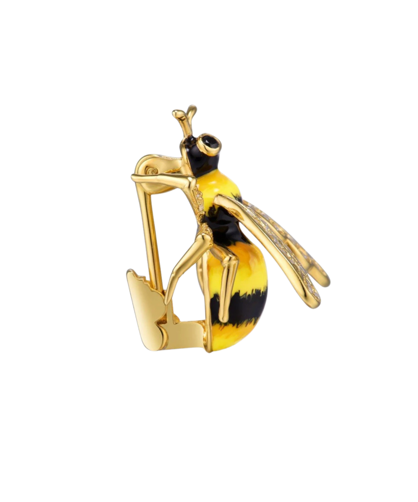 Glided Sterling Silver brooch with enamel and zircons "Bee"
