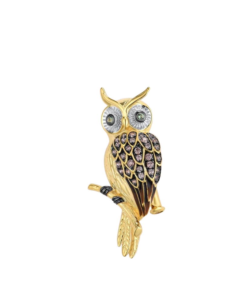 Glided  sterling Silver brooch with zircons "owl"