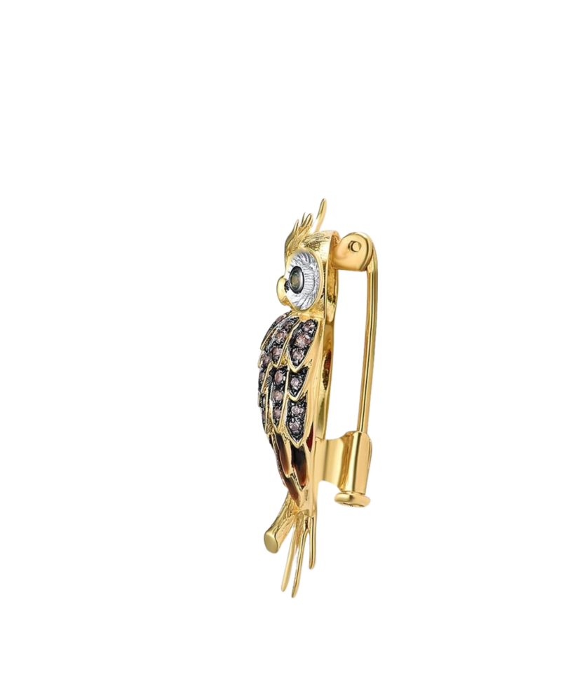 Glided  sterling Silver brooch with zircons "owl"
